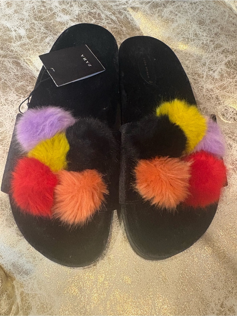 Zara Pom Pom slides NEW